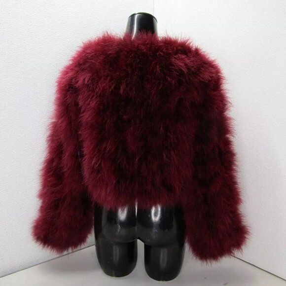 NEW LE NUAGE Jacket Merlot Red Lola Feather Crop Hook & Eye Closure Size S - Picture 2 of 8